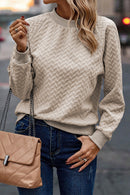 Beige Solid Textured Raglan Sleeve Pullover Sweatshirt - SELFTRITSS   