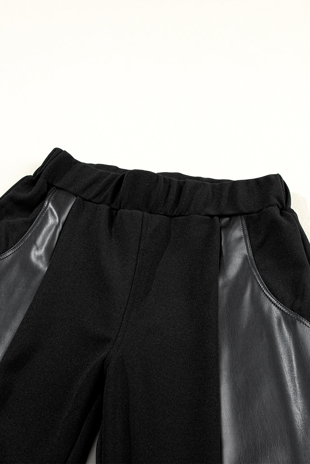 Black Leather Panel Patchwork High Waist Leggings - SELFTRITSS   