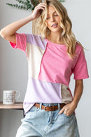 Full Size Color Block Exposed Seam T-Shirt