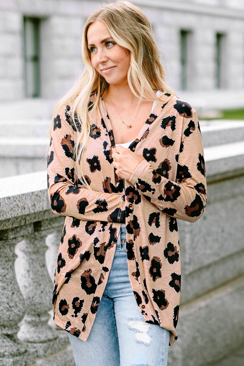 Leopard Printed Open Front Cardigan - SELFTRITSS   