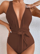 Tied Crisscross Wide Strap One-Piece Swimwear - SELFTRITSS   