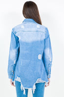 American Bazi Frayed Hem Distressed Denim Shirt Jacket - SELFTRITSS