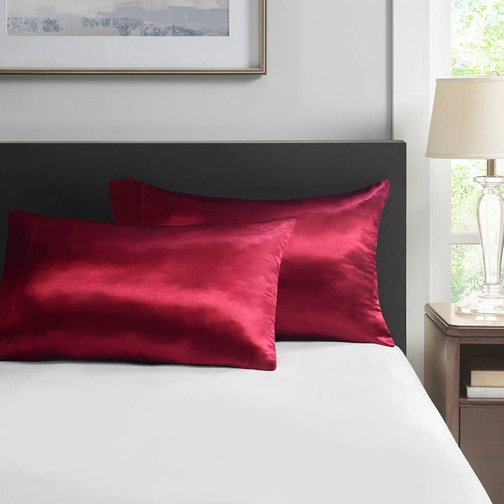 2-Pack Satin Pillowcases, Red