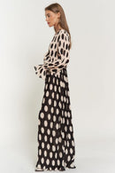 Polka Dot Ruffled Long Sleeve Pleated Maxi Dress - SELFTRITSS