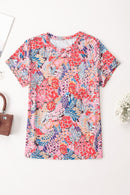 Fiery Red Short Sleeve Slim Fit Floral T Shirt - SELFTRITSS