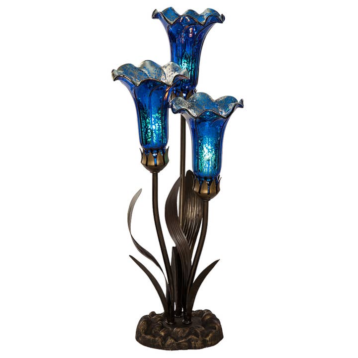 21"H Blue Mercury Glass 3 Lily Uplight Table Lamp - SELFTRITSS