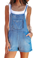 Sky Blue Grommet Tie Straps Casual Denim Romper - SELFTRITSS