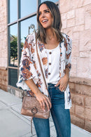 White Floral Print Open Front Bell Sleeve kimono - SELFTRITSS