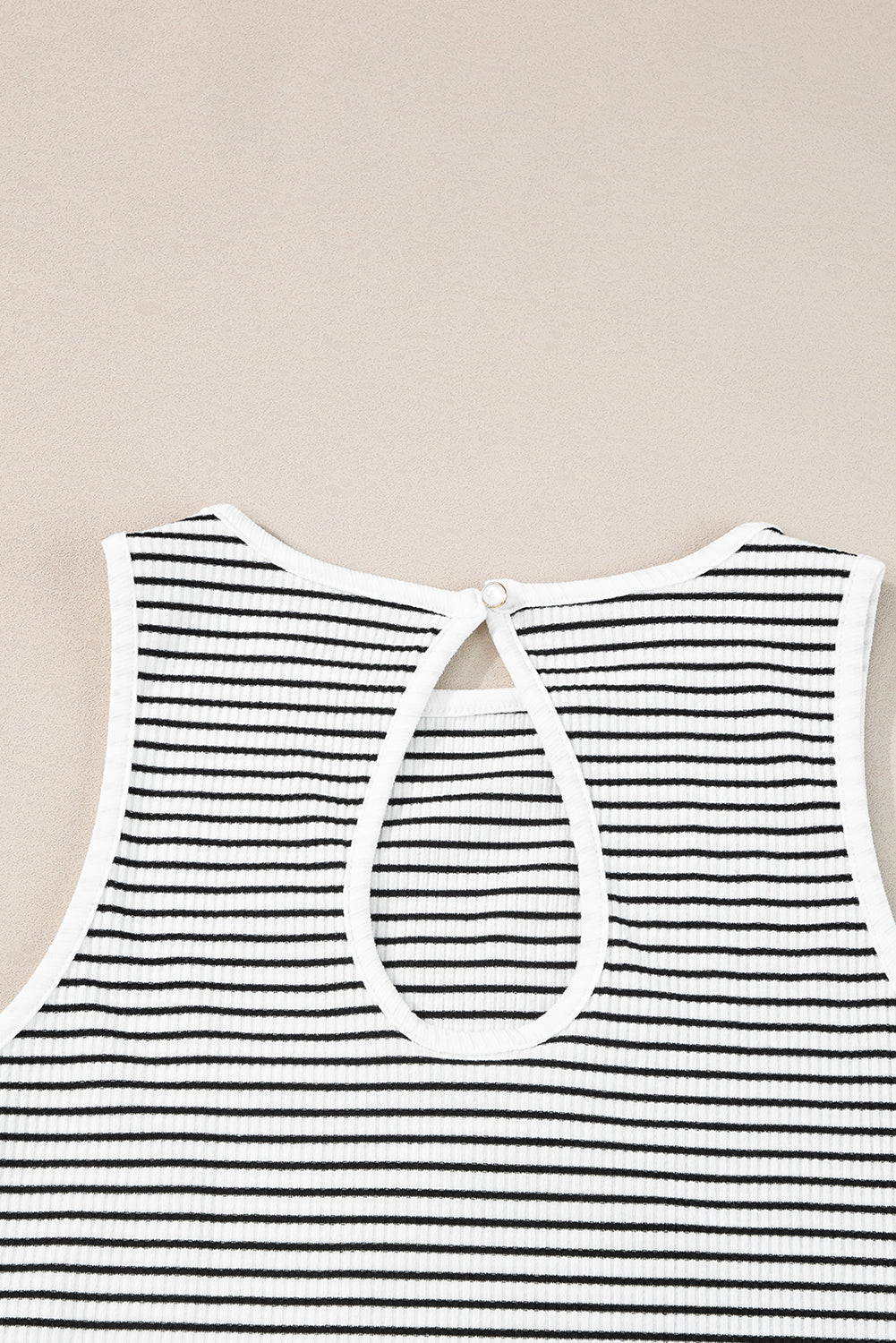 White Striped Print Ribbed Knit Sleeveless Top - SELFTRITSS
