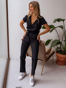 Tied Collared Neck Short Sleeve Jumpsuit - SELFTRITSS