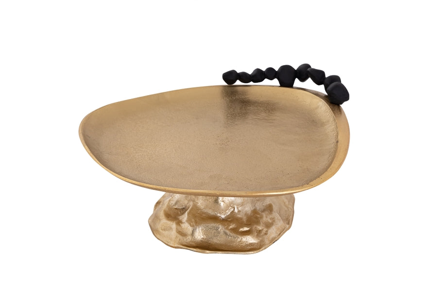 Gold Footed Cake Plate with Black Pebble Design