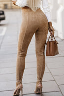 Khaki High Waist Faux Suede Skinny Leggings - SELFTRITSS