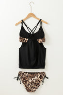 Leopard Grey Layered-Style Striped Tankini with Triangular Briefs - SELFTRITSS   