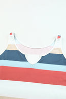 Multicolor Striped Color Block Notched Neck Tank Top - SELFTRITSS   