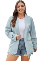 Sky Blue Plus Size Soft Lightweight Pocketed Lapel Blazer - SELFTRITSS