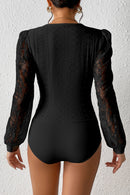 Black Frenchy Contrast Lace Bishop Sleeve Bodysuit - SELFTRITSS