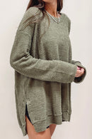 Moss Green Plus Size Textured Knit Long Sleeve Top - SELFTRITSS