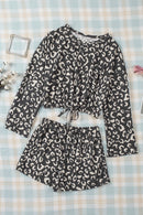 Gray Animal Print Long Sleeves Pullover and Shorts Lounge Set - SELFTRITSS