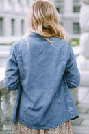 Sky Blue Button-up Long Sleeve Denim Shirt Jacket - SELFTRITSS