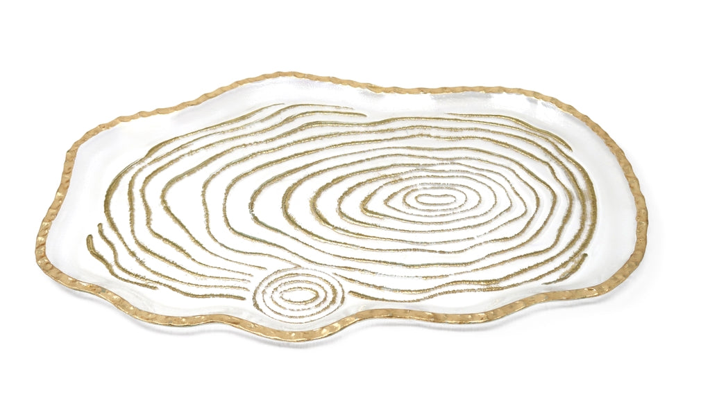 Glass Oval Tray Gold Grained
