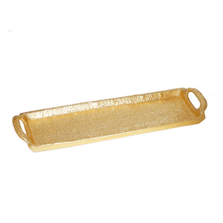 Textured Gold Oblong Tray with Handles - 14"L X 4.25"W - SELFTRITSS