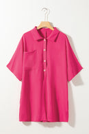 Bright Pink Half Button Collared Loose Romper - SELFTRITSS   