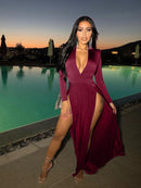 Slit Plunge Long Sleeve Dress - SELFTRITSS