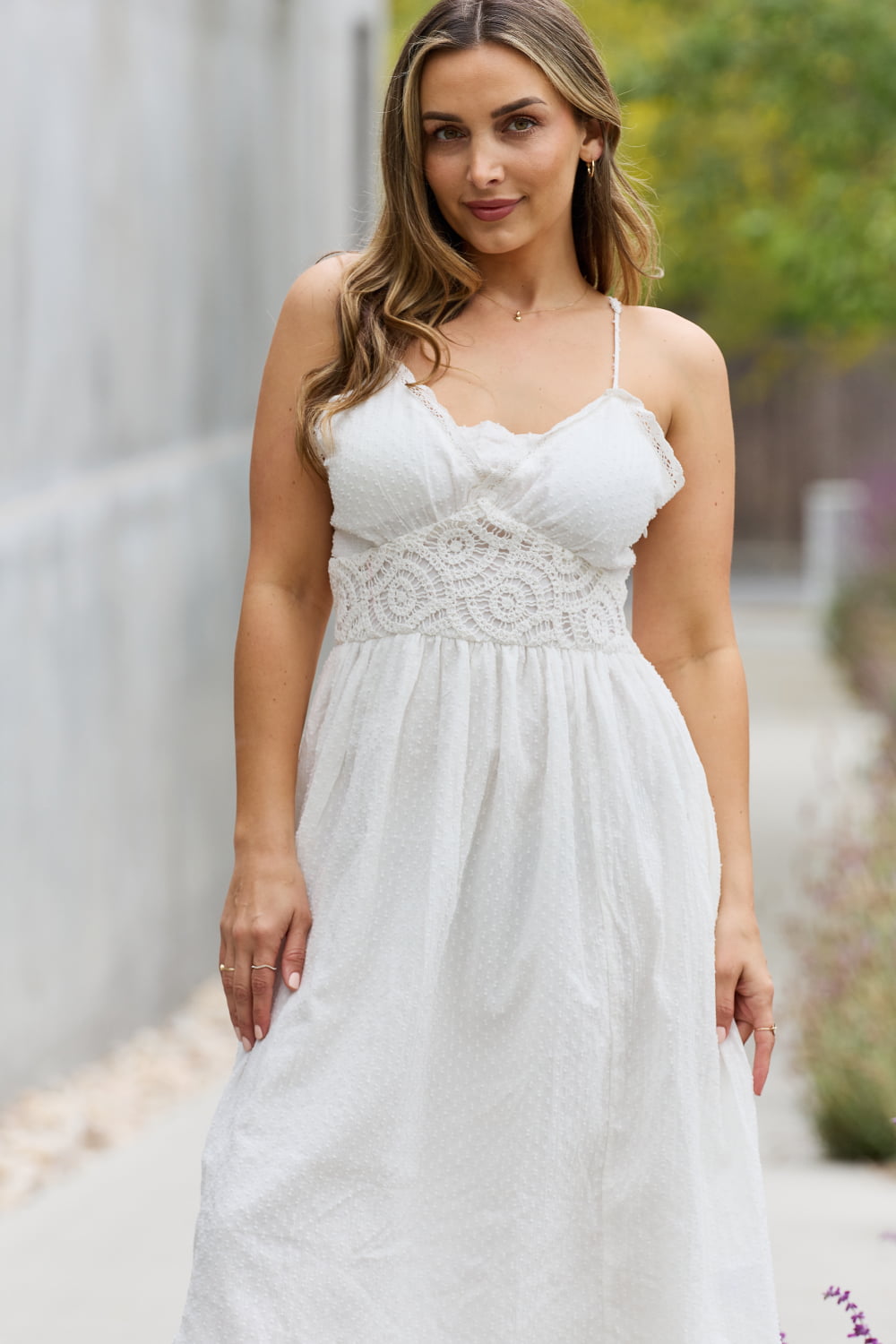 White Birch Full Size Lace Detail Sleeveless Lace Midi Dress - SELFTRITSS