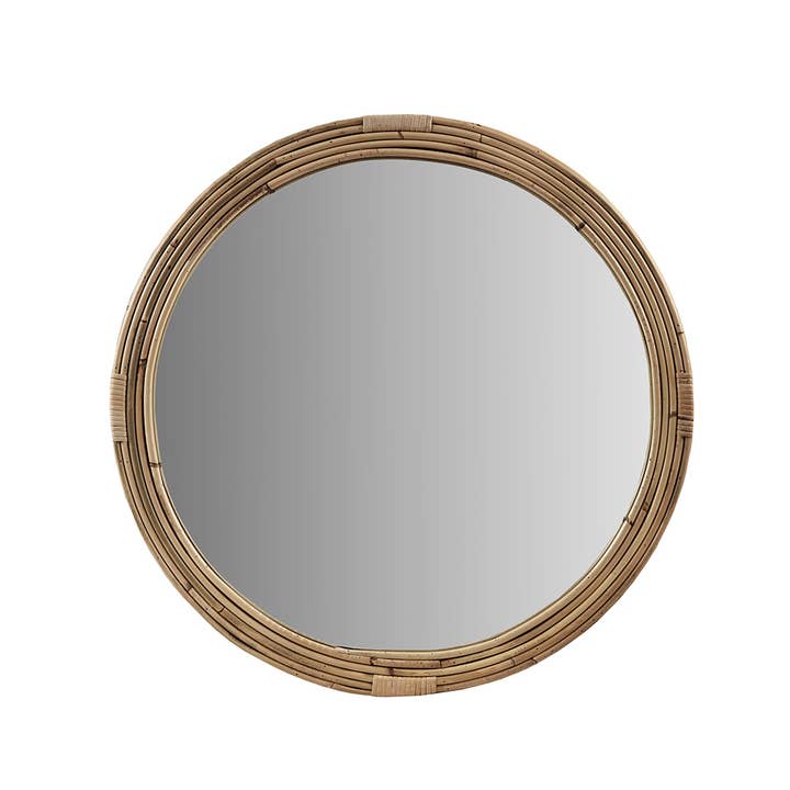 Handwoven Natural Rattan Round Wall Mirror