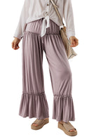 Khaki Frilled Drawstring High Waist Wide Leg Pants - SELFTRITSS   