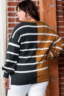 Plus Size Colorblock Striped Patchwork Loose Top - SELFTRITSS   