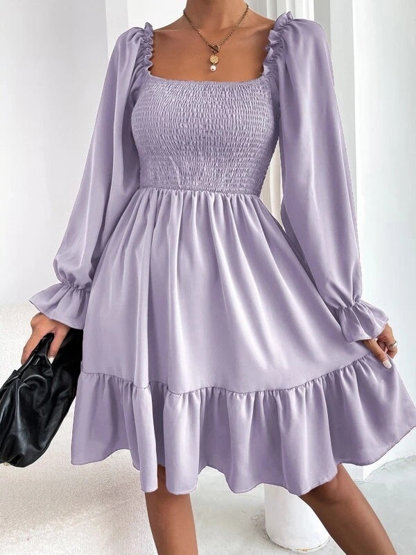 Flared Ruffle  Long Sleeve Dresses