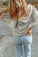 Gray Long Sleeve Textured Knit Patchwork Hoodie - SELFTRITSS