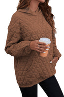 Coffee Solid Color Quilted Kangaroo Pocket Hoodie - SELFTRITSS   