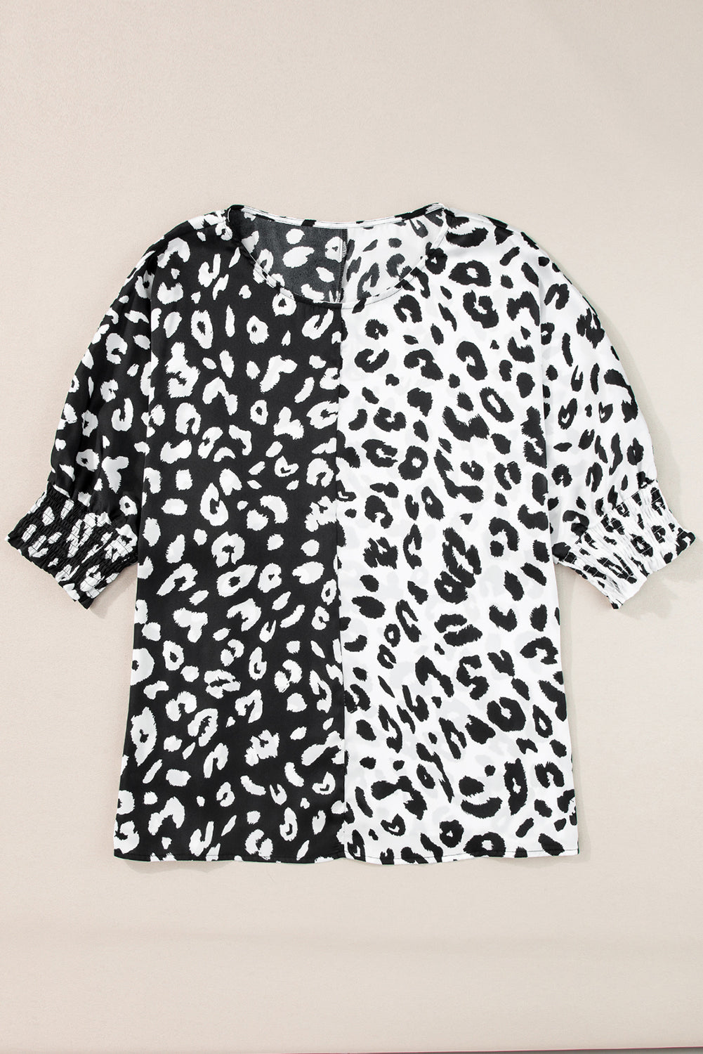 Black Plus Size Contrast Leopard Half Sleeve Blouse - SELFTRITSS
