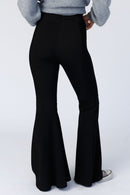 Black High Waist Ribbed Flare Pants - SELFTRITSS   