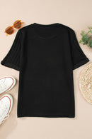 Black Ribbed Splicing Sleeve Round Neck T-shirt - SELFTRITSS