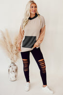 Smoke Gray Color Block High Low Textured Hoodie - SELFTRITSS