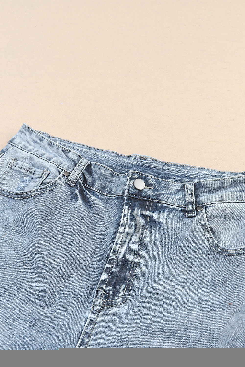 Sky Blue Light Wash Frayed Slim Fit High Waist Jeans - SELFTRITSS