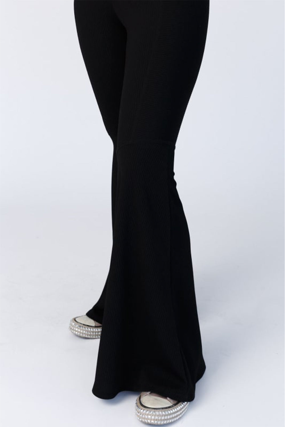 Black High Waist Ribbed Flare Pants - SELFTRITSS   