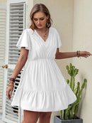 Plus Size Ruffle Hem V-Neck Short Sleeve Dress - SELFTRITSS