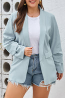 Sky Blue Plus Size Soft Lightweight Pocketed Lapel Blazer - SELFTRITSS