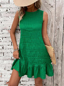 Textured Tied Round Neck Sleeveless Dress - SELFTRITSS   