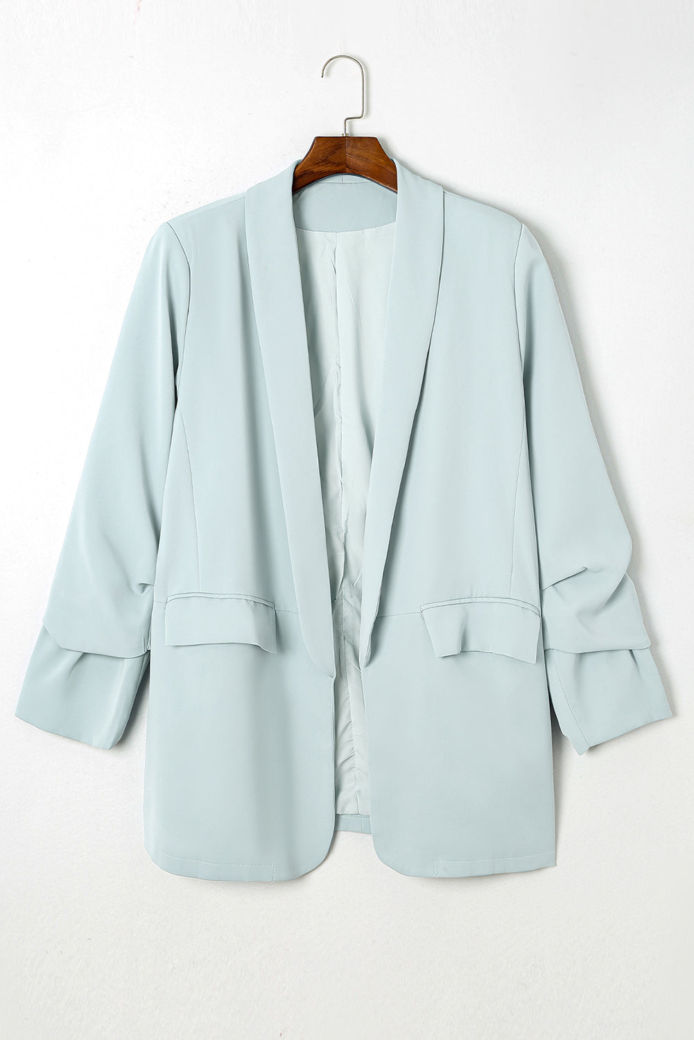 Sky Blue Plus Size Soft Lightweight Pocketed Lapel Blazer - SELFTRITSS