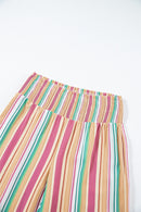 Multicolor Striped Smocked High Waist Wide Leg Pants - SELFTRITSS   