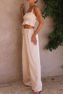 Ruffled Sleeveless Top and Wide Leg Pants Set - SELFTRITSS   