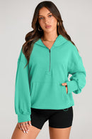 Pocketed Half Zip Long Sleeve Hoodie - SELFTRITSS   