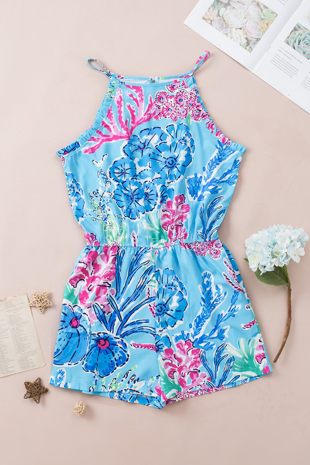 Floral Print Pocketed Frill Sleeveless Romper - SELFTRITSS