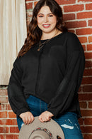 Black Plus Size Exposed Seam Crinkle Patchwork Top - SELFTRITSS   