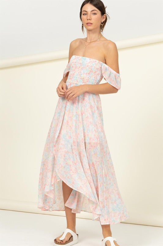 Pastel Florals Smocked Midi Dress - SELFTRITSS   